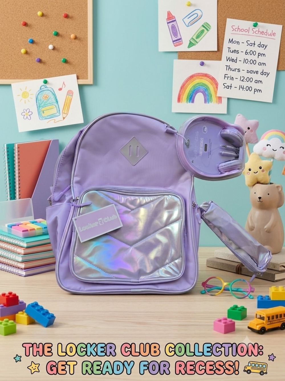 Lavender Holographic Backpack 3 Piece  Set